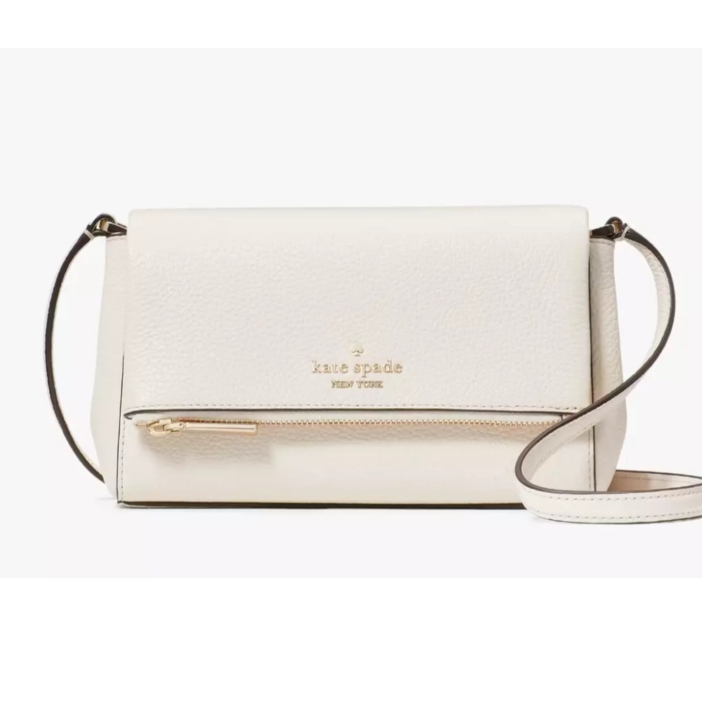 New Kate Spade Leila Mini Zip Crossbody Pebble Leather Parchment